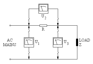 Connections of the three voltmeters and the additional resistor.