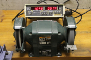 The same bench grinder being measured with an AC power analyzer. (click to enlarge)
