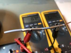 Picture of the measurement of the insulation from the outside to the inside of the same wire. (click to enlarge)