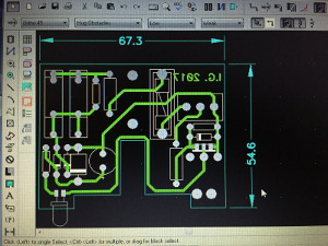The PCB design is done and it's ready to be printed. I always include some text to make sure I won't accidentally create a mirror image. (click to enlarge)