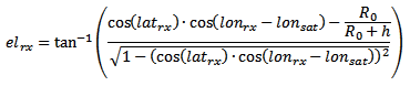 el_rx = atan((cos(lat_rx)*cos(lon_rx-long_sat)-(R_0/(R_0+h)))/sqrt(1-(cos(lat_rx)*cos(lon_rx-lon_sat))^2))