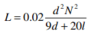 Empyrical formula to calculate inductance: L=0.02*d^2*N^2/(9d+20l)
